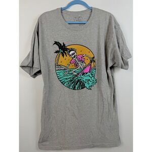 Return To Sender Mens Large Grey Good Vibes Surfing Skeleton Graphic T-Shirt L